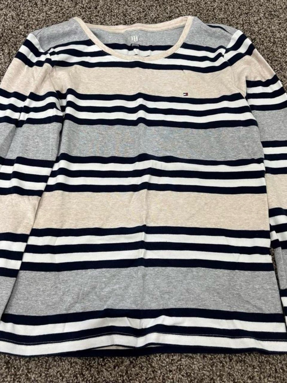 Tommy Hilfiger Navy, Cream & Gray Striped Long-Sleeve Tee